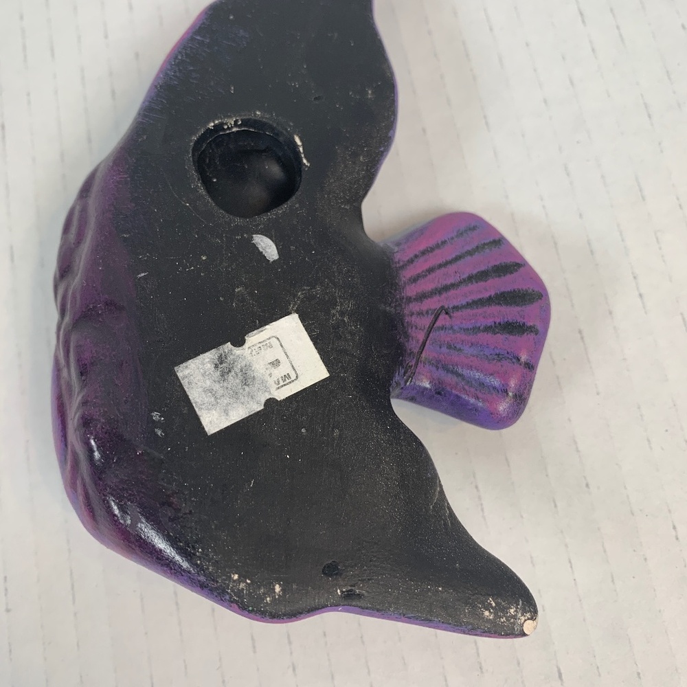 Vintage MCM Ceramic Purple Angel Fish Bath Wall Pocket Kitsch Small 4" X 5.5" - Picture 10 of 12